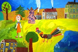 Михайльченко Рита, 9 лет, Пеппи с петухом, б., гуашь, ВОДХГ, г.Волгоград