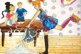 Мульганова Даша, 11 лет, Пеппи моет пол, б., смеш.техн., ДШИ №4, г.Волгоград