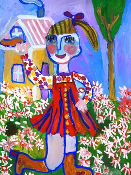 Богданова Анна, 7 лет, Русский танец, б., гуашь