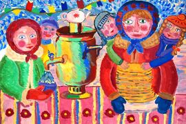 Чиглинцева Виолетта, 12 лет, Масленица, б., гуашь, ДШИ, р.п. Таврическое, Омская обл
