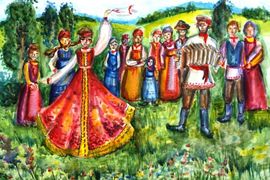 Шарипова Эльмира, 13 лет, Фольклорный праздник, б.,акварель, ДШИ, г. Стрежевой