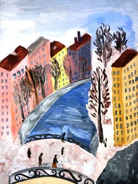 Кобылкина Татьяна, 13 лет, Вид на город из окна, б., гуашь, ДХШ №2, г. Липецк