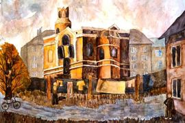 Черемакина Анастасия, 13 лет, Строительство храма, б., акварель, МБОУ ДОД Называевская ДШИ, Омская обл.
