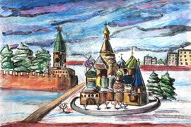 Затоковенко Алиса, 12 лет, Моё представление о Москве, б., гуашь, ДХШ, г. Волгодонск