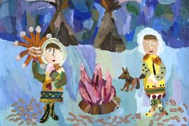 Козадой Ксения, 10 лет, Пляски у костра, б., гуашь, ДШИ, г. Называевск, Омская обл.