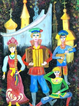 Литвинова Евгения, 12 лет, Празднуем день города, б., гуашь, ДШИ, р.п. Нововаршавка, Омская обл.