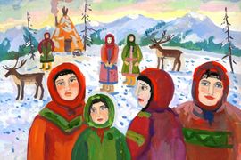 Помялова Полина, 13 лет, Жители тундры, б., гуашь, ДХШ им. А. А. Бузовкина, г. Серпухов