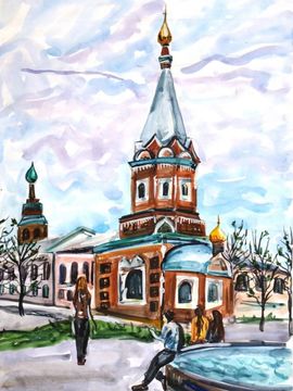 Савельева Екатерина, 14 лет, Часовня Александра Невского в Ярославле, б., акварель, ДШИ №4, г. Ярославль
