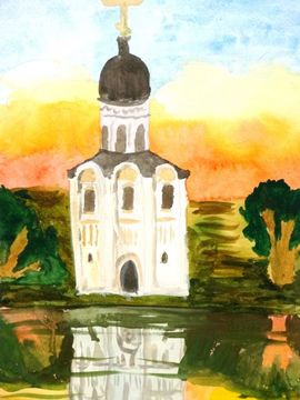 Чепанава Светлана, 10 лет, Закат на Нерли, б., акварель,  ДХШ, г. Собинка, Владимирская обл.