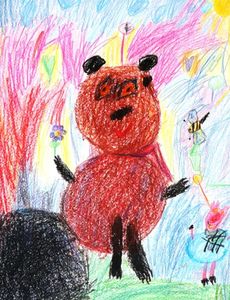 Саенко Полина, 5 лет, Винни Пух, б., цв. карандаши, пастель., ДШИ, р.п. Светлый Яр, Волгоградская обл.