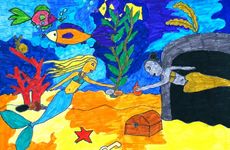 Ковалева Александра, 9 лет, Русалочка,б.,фолмастеры, ДХШ №3, преп. Усачевва О.А.,  г.Пенза