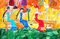 Реброва Анастасия, 5 лет, Три девицы под окном... , б., смеш. тех, преп. Ковешникова Т. В.