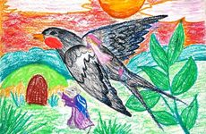 Рыгалова Дарья, 10 лет, Дюймовочка, б., пастель, ДХШ №3, преп. Усачёва О. А., г. Пенза 