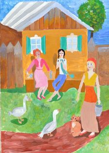 Труханова Маргарита, 14 лет, На завалинке, б., гуашь, ВОДХГ, г. Волгоград, преп. Самарина Л.Ю.