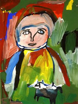 Медведев Виталий, 5 лет, Портрет с кошкой, б., гуашь