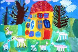 Медунова Полина, 5 лет, Волк и семеро козлят, б., гуашь, г. Волгоград