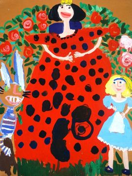 Сикач Ульяна, 5 лет, Королева, Алиса и Чеширский кот, б., гуашь