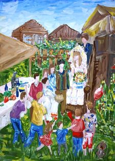 Бибикова Екатерина, 12 лет, Свадьба в нашем дворе, б., гуашь, МБОУ ДОД ДШИ, г. Астрахань, препод. Фоминых Т.А.