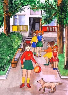 Жукова Ольга, 9 лет, А у нас во дворе, б., акварель, ДШИ, г. Вязники