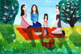Андрихова Ольга, 11 лет, Моя семья на пикнике, б., гуашь, ДШИ №6, г.Ульяновск