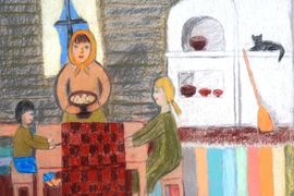 Бураева Алина, 11 лет, Детство моей мамы, б., пастель, ДШИ  по ИЗО, г. Исилькуль, Омская обл.