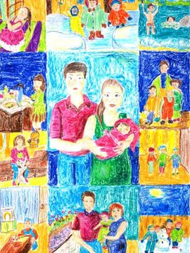 Деменьтьева Елизавета, 11 лет, Мама, папа и я-дружная семья, б., пастель, ДХШ №2, г. Липецк