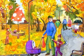 Другова Маргарита, 14 лет, Осенняя прогулка, б., гуашь, г. Гурьевск, Кемеровская обл.