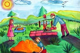 Маврина Мария, 10 лет, Моя семья на природе, б., смеш. тех., ДШИ, г. Серафимович, Волгоградская обл.