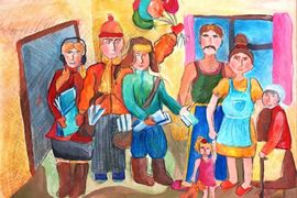 Сотникова Дарья, 12 лет, Агитаторы у нас дома, б., гуашь, ДШИ, с. Лузино, Омская обл.