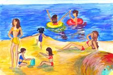 Лушникова Ксения, 11 лет, Мои друзья на море, б., гуашь, ДШИ №4, г. Дзнржинск, преп. Белова Т.А.