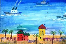 Меркушев Илья, 6 лет, Теплоходы по морю гуляют, б., гуашь, Центральная городская библиотека им. А.С. Пушкина,г. Киров,  преп. Белик А.Н.