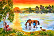 Мешкова Мария, 13 лет, Закат на Волге, б.. гуашь, ДШИ, р.п. Быково