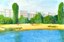 Семененко Карина, 13 лет, Городской пляж, б., акварель, г. Котово