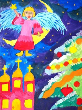 Проценко Наталья, 10 лет, Рождественский ангел, б., гуашь, ДШИ, р.п. Нововаршавка, Омская обл.