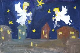 Путилина Анна, 7 лет, Ночь перед Рождеством, б., гуашь, ДХШ №2, г. Липецк
