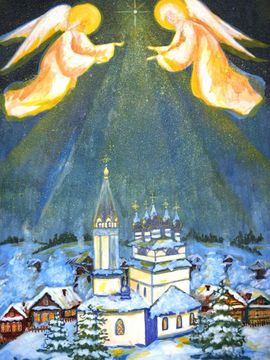 Романова Евгения, 11 лет, Рождественский свет над Палехом, б., гуашь, ДХШ Росток, п. Палех, Ивановская обл.