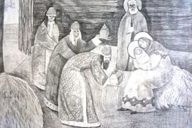 Рябышева Анастасия, 12 лет, Поклонение волхвов, б., карандаш, ДХШ, г. Волгодонск