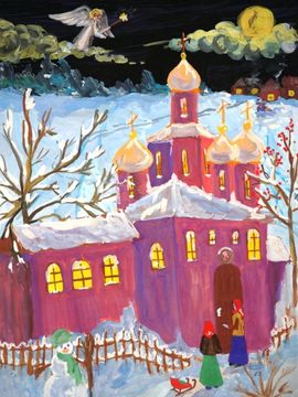 Семенькова Марина, 12 лет, Ночь перед Рождеством, б., гуашь, ДХШ им. Ю. И. Саханова, г. Унеча, Брянская обл.