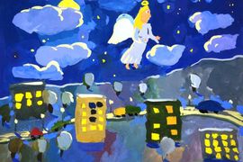 Сосновская Элеонора, 10 лет, Рождественские ангелы над городом, б., гуашь, ДХШ №3, г. Пенза