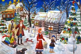 Султанова Райля, 13 лет, Новый год на Руси, б., гуашь, ДХШ №2, г. Набережные Челны