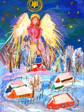 Толстунова Анастасия, 9 лет, Рождественская музыка, б.,гуашь, ДХШ, р.п. Нововаршавка, Омская обл.