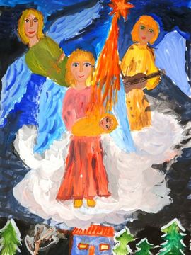 Филоненко Полина, 9 лет, Ангельская музыка, б., гуашь, ДШИ р.п. Нововаршавка, Омская обл.