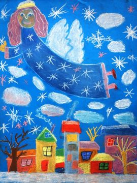 Хрячкова Яна, 6 лет, Ангел над городом, тон. б., пастель, ДХШ №2, г. Липецк