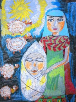 Черноусова Александра, 10 лет, Божественный младенец, тон. б., воск. пастель, ДШИ, с. Лузино, Омская обл.