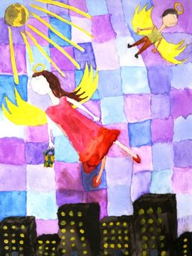 Яковлева Александра, 6 лет, Рождественские ангелы, б., акварель, ДХШ №3, г. Пенза