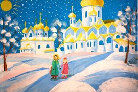 Бакаева 1Дарья, 12 лет, Перед Рождеством, тон. б., гуашь, ДШИ, г. Новошахтинск, Ростовская обл.