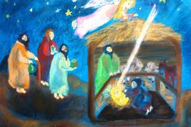 Демина Дарья, 13 лет, Рождественская ночь, тон. б., пастель, ДШИ, г. Называевск, Омская обл.
