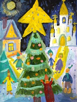 Зуев Дмитрий, 9 лет, Новый год, б., гуашь, ДШИ, г. Исилькуль, Омская обл.