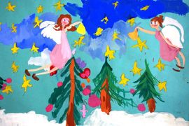 Ильязова Аделия, 6 лет, Рождественские ангелы, тон. б., гуашь, ДХШ №3, г. Пенза