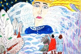 Калугина Даниэла, 10 лет, Рождественский ангел, б., смеш. тех., ДШИ, с. Лузино, Омская обл.